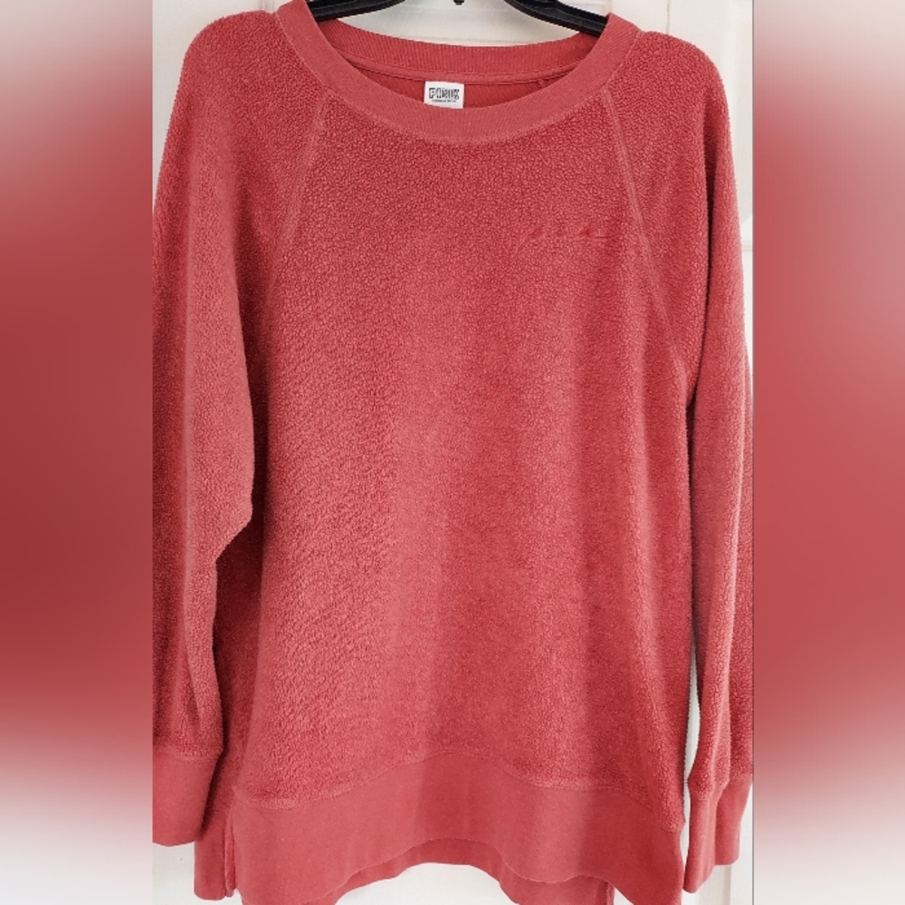 PINK Victorias Secret M Pullover Sweatshirt Orange Logo Fleece Soft Lagenlook